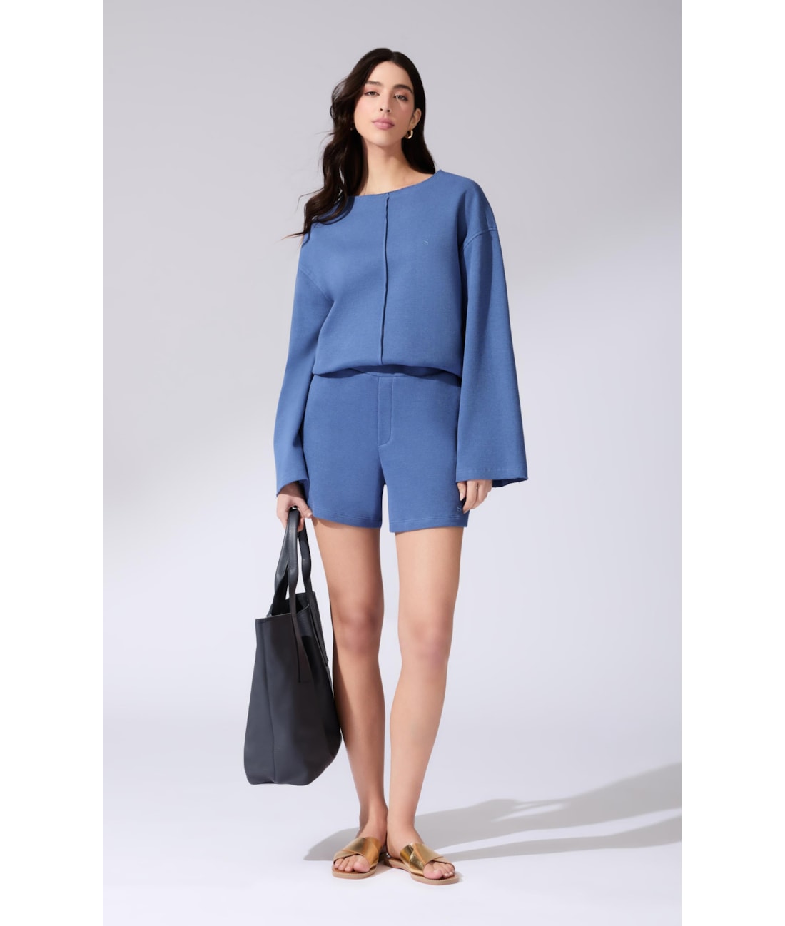 Blusa Manga Longa Tricot Comfy Purple Blue