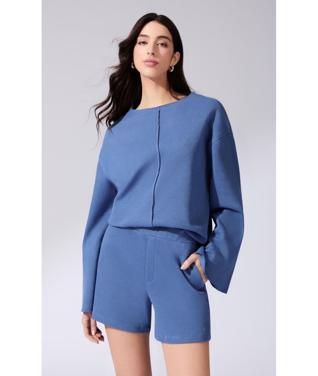 Blusa Manga Longa Tricot Comfy Purple Blue