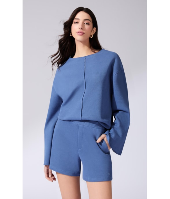 Blusa Manga Longa Tricot Comfy Purple Blue