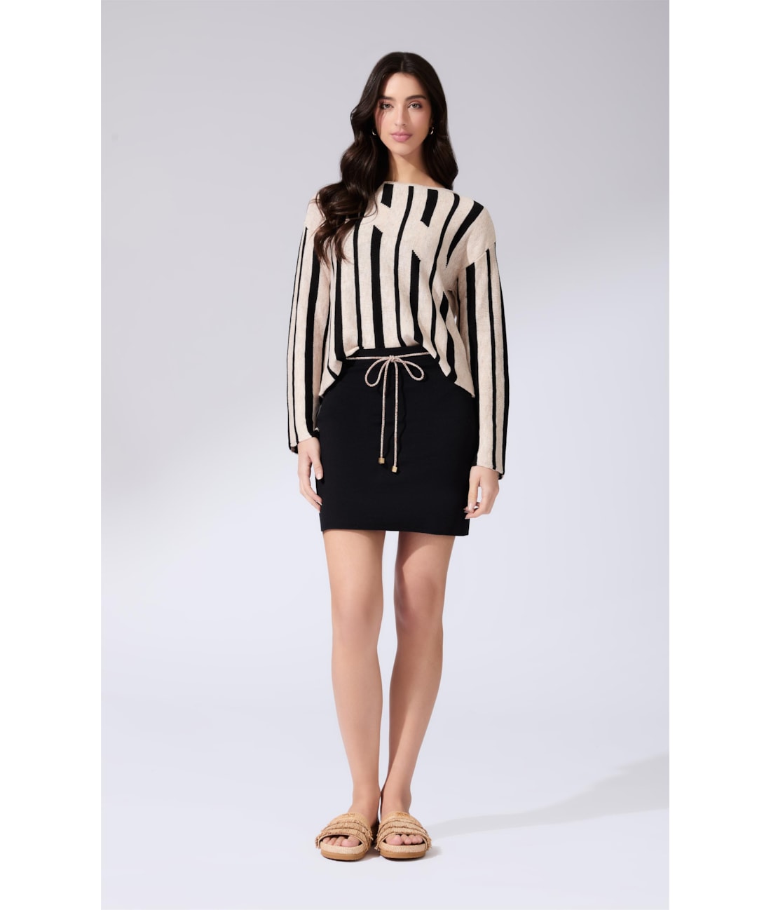 Blusa Manga Longa Tricot Geo Natural
