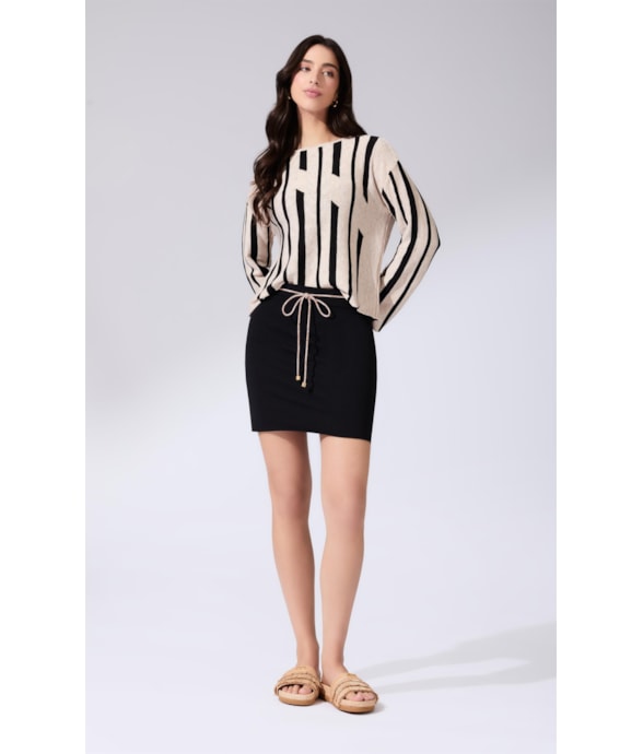 Blusa Manga Longa Tricot Geo Natural