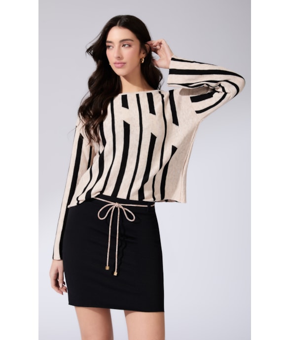 Blusa Manga Longa Tricot Geo Natural