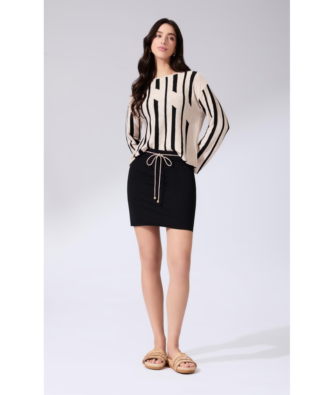 Blusa Manga Longa Tricot Geo Natural