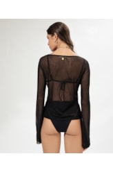 Blusa Manga Longa Tule Preto