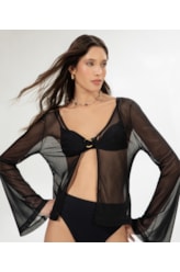 Blusa Manga Longa Tule Preto