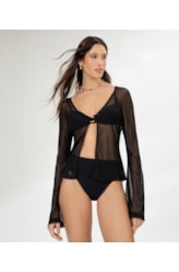 Blusa Manga Longa Tule Preto