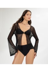 Blusa Manga Longa Tule Preto