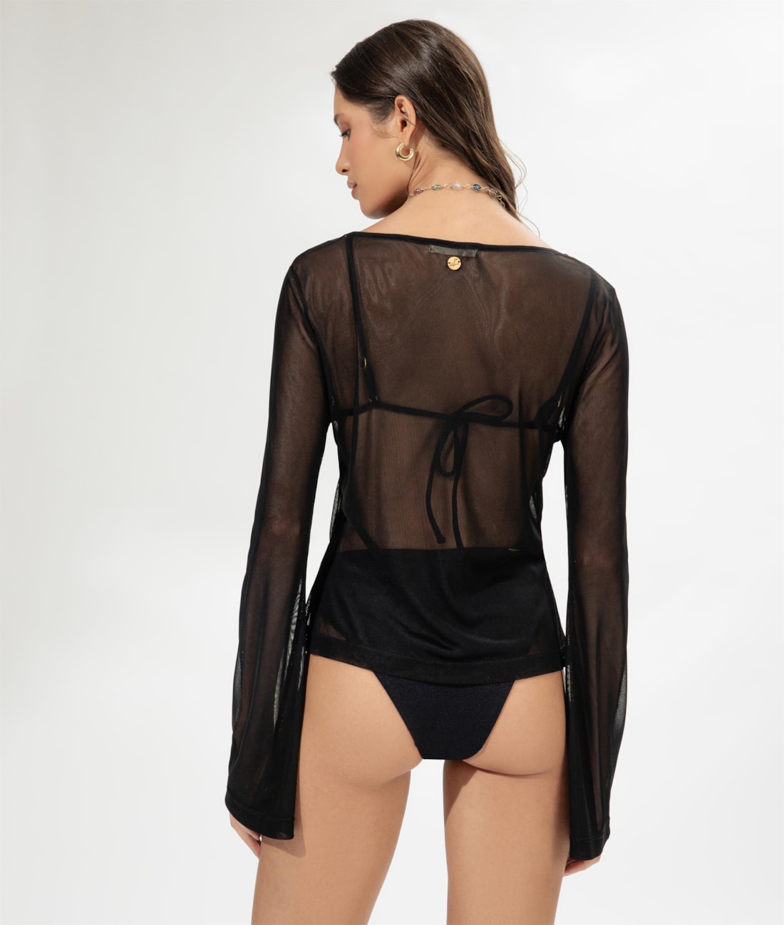 Blusa Manga Longa Tule Preto