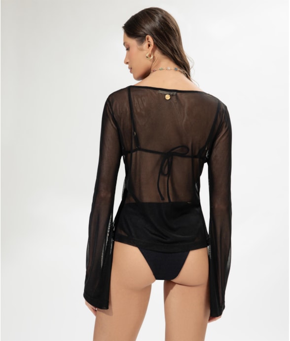 Blusa Manga Longa Tule Preto