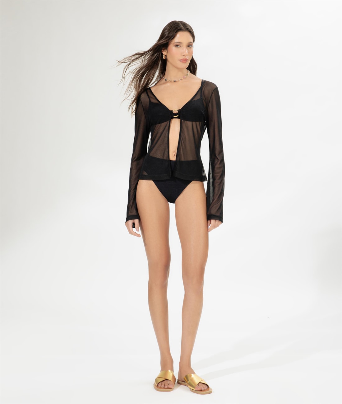 Blusa Manga Longa Tule Preto