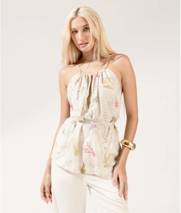 Blusa Mapas Frente Única Areia
