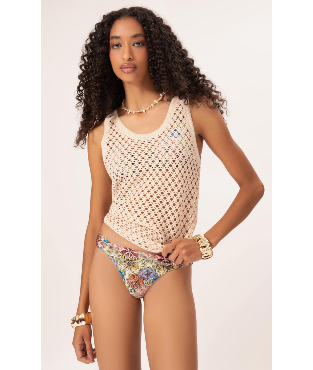 Blusa Regata Cotton Mesh Dourado