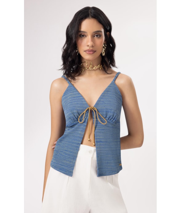 Blusa Regata Liso Texture Marinho