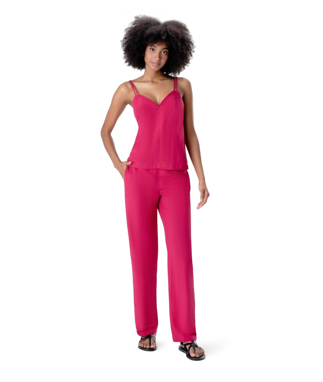 Blusa Regata Visco Linho Pink