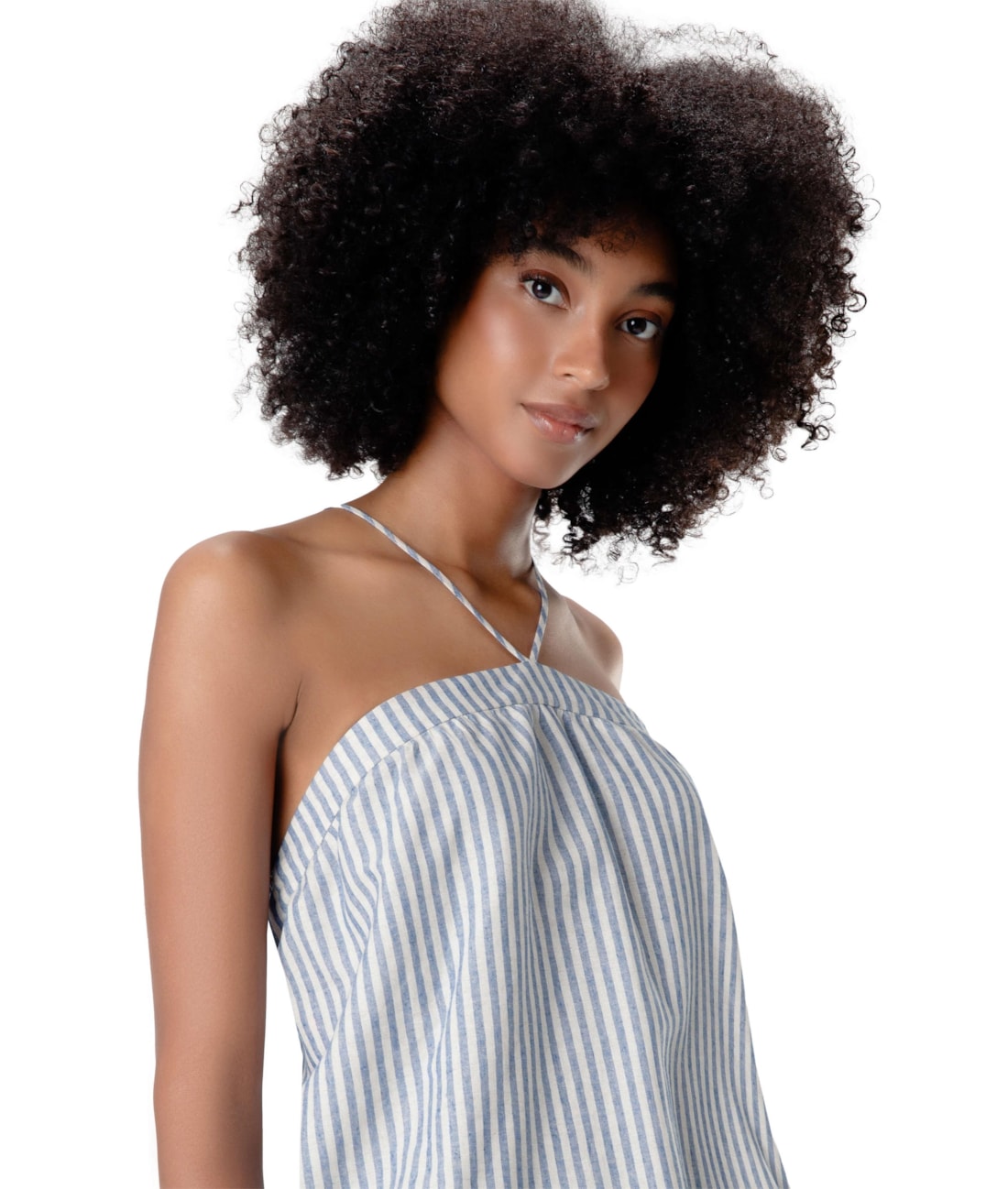 Blusa Regata Visco Stripes Azul Jeans