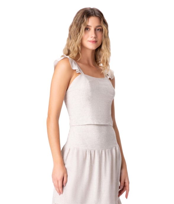 Blusa Resort Cropped Heavy Linho Natural