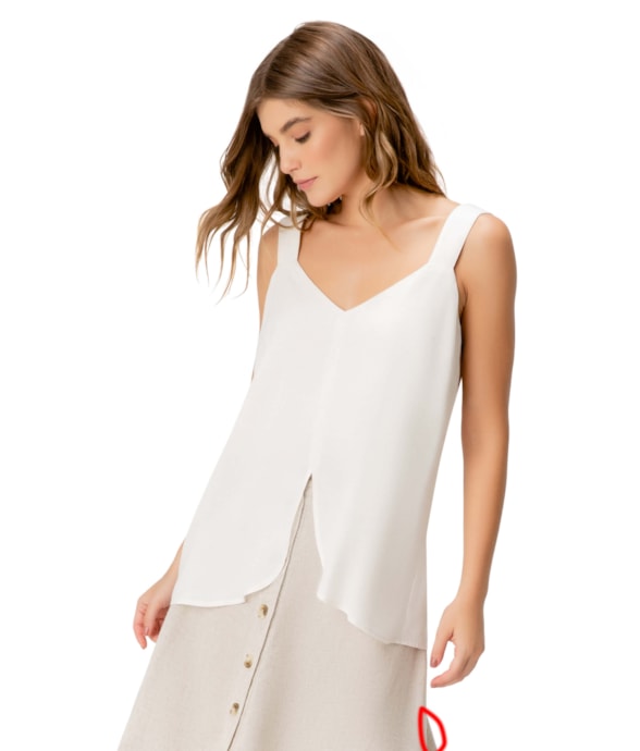 Blusa Resort Fenda Linen Blend Branco