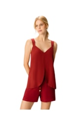 Blusa Resort Fenda Linen Blend Vermelho