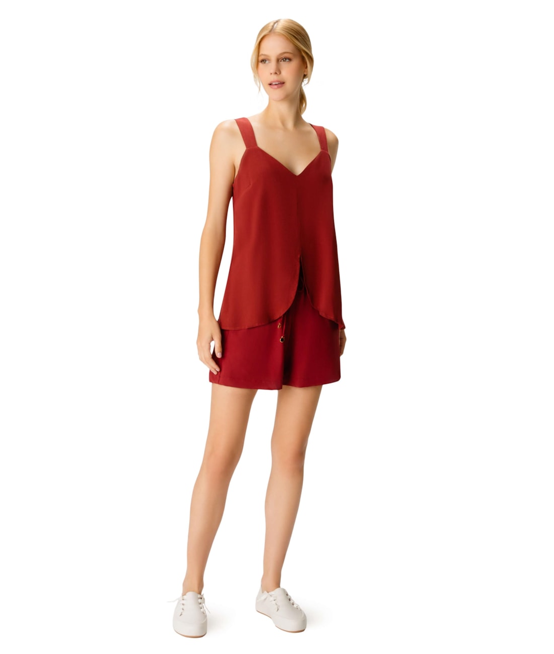 Blusa Resort Fenda Linen Blend Vermelho