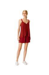 Blusa Resort Fenda Linen Blend Vermelho
