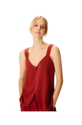 Blusa Resort Fenda Linen Blend Vermelho