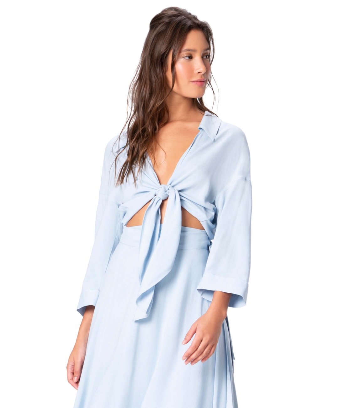 Blusa Resort Linen Blend Azul Claro