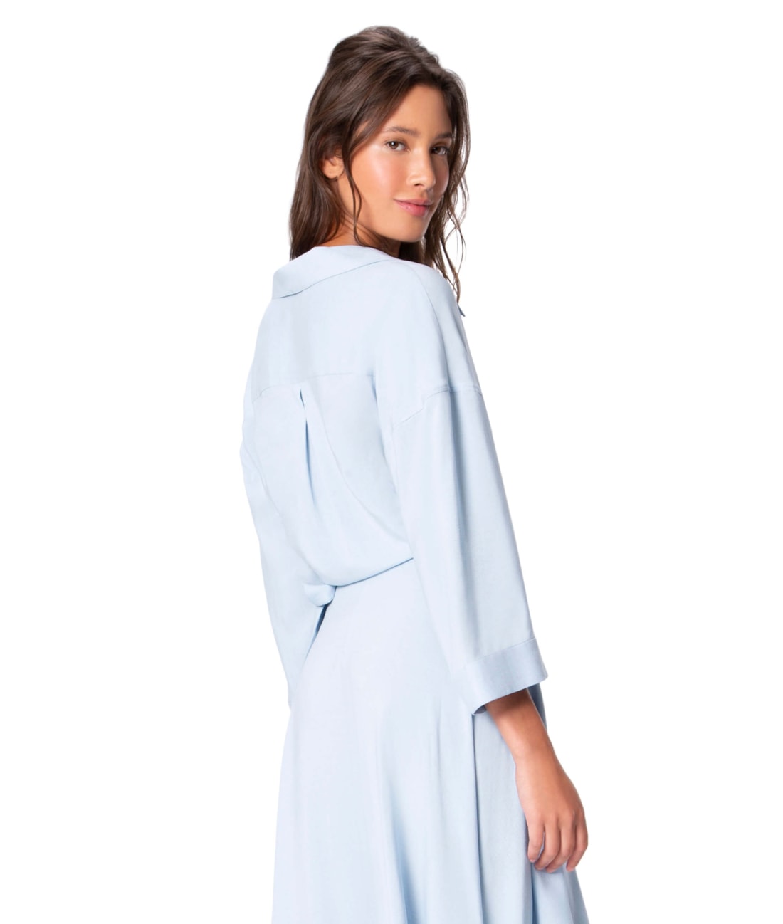 Blusa Resort Linen Blend Azul Claro