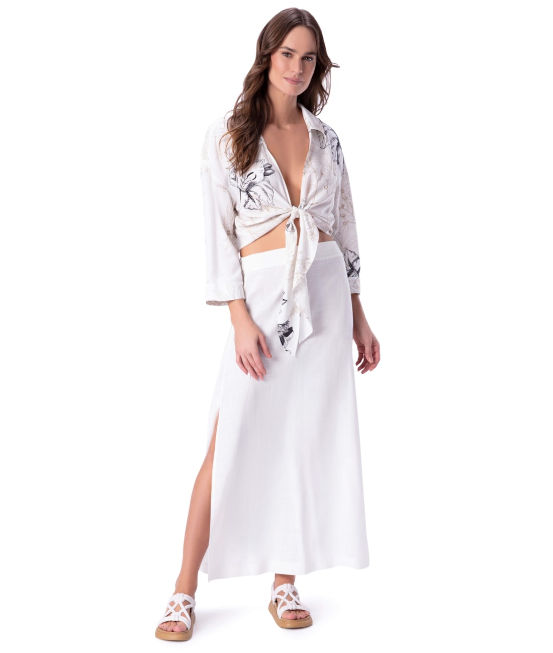 Blusa Resort Linen Blend Off White