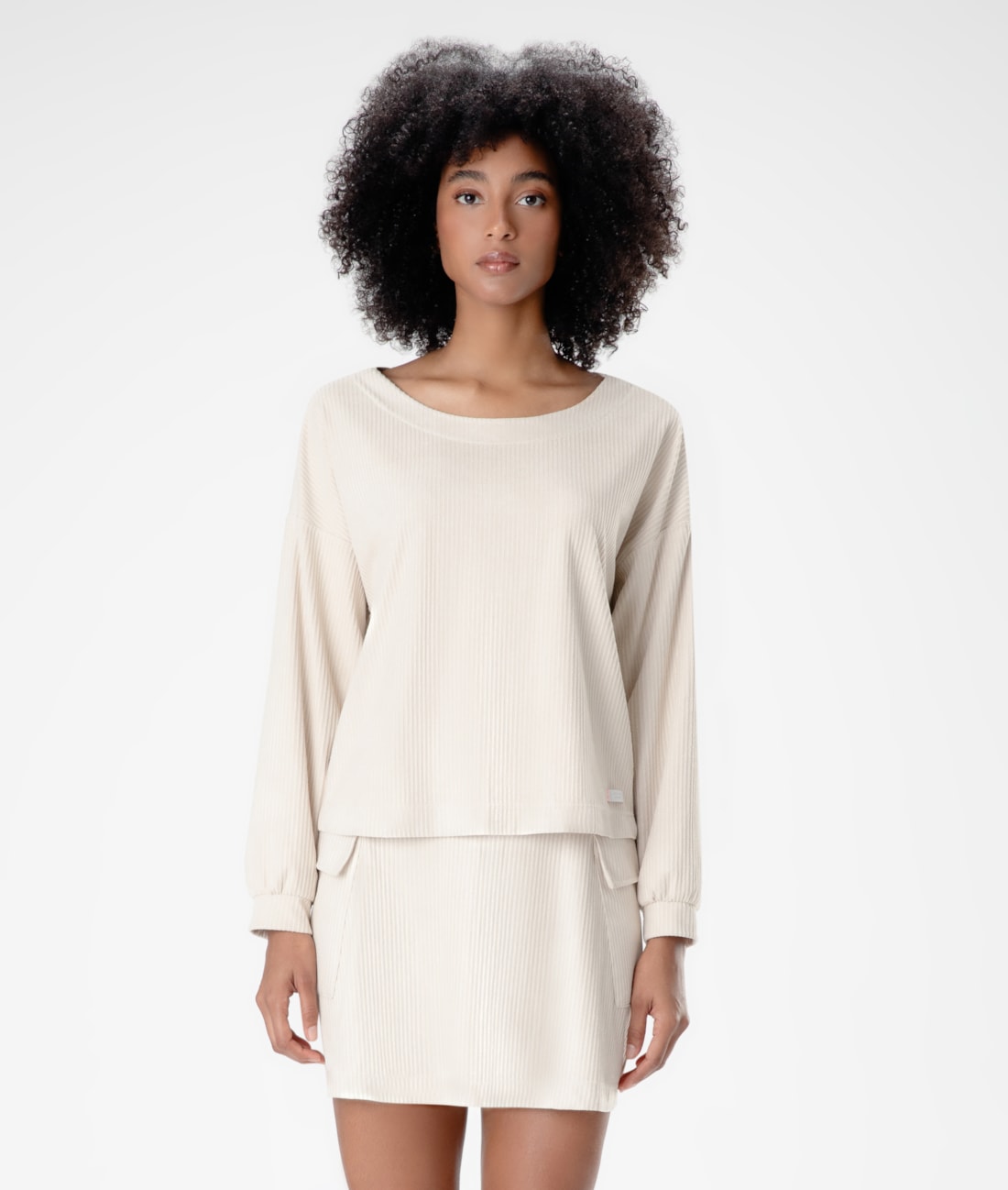 Blusa Rib Suede Areia