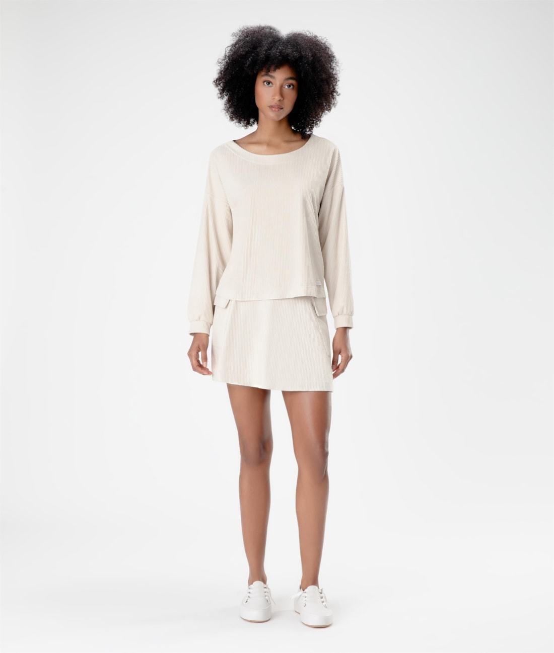 Blusa Rib Suede Areia