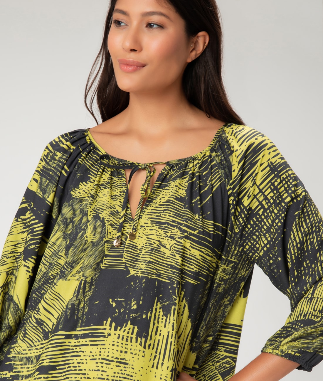 Blusa Rolotês Viscose Print Amarelo Limao