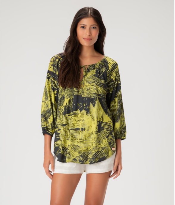 Blusa Rolotês Viscose Print Amarelo Limao
