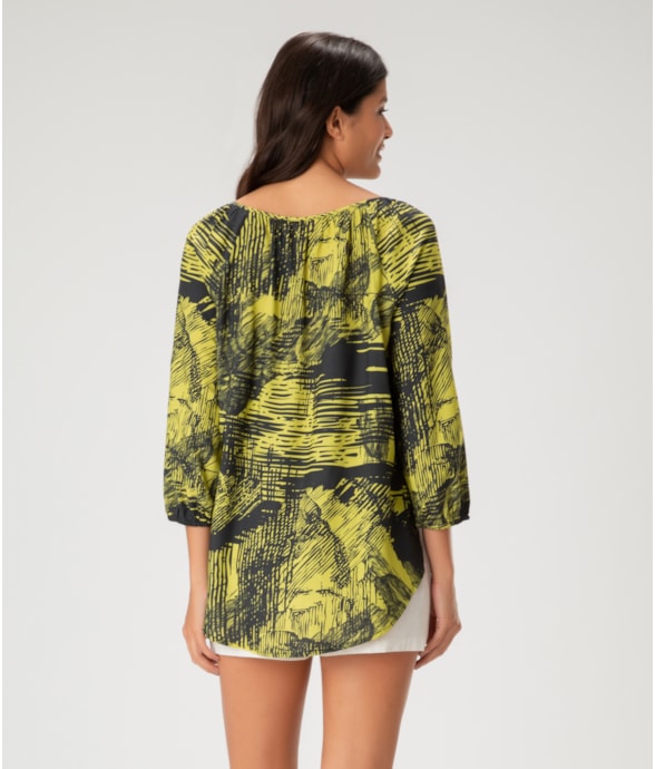 Blusa Rolotês Viscose Print Amarelo Limao