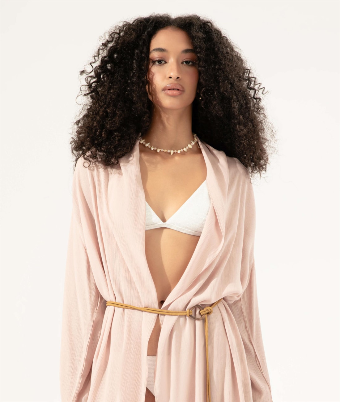 Blusa Transpasse Cordão Crepe Rosa Dusty