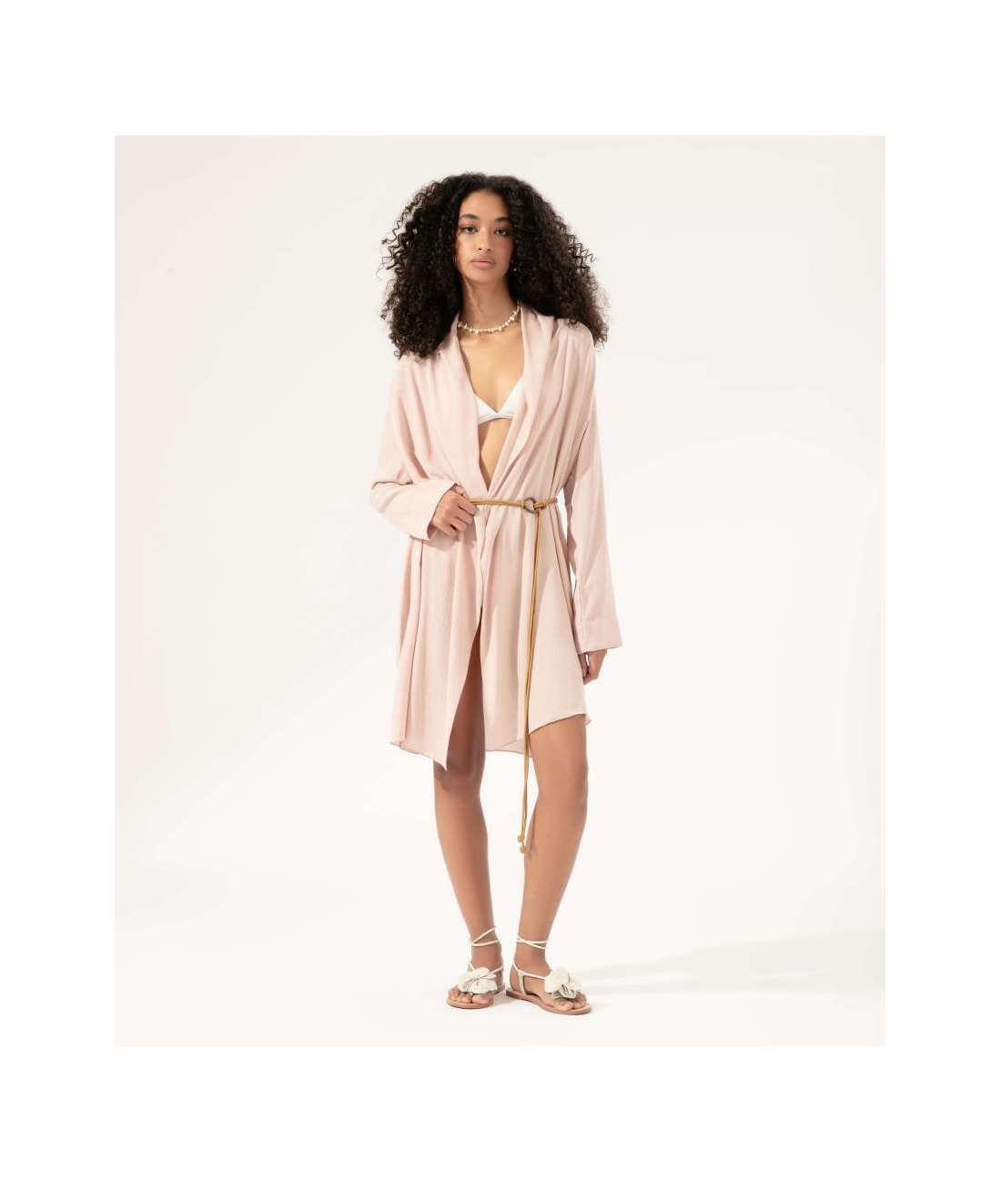 Blusa Transpasse Cordão Crepe Rosa Dusty