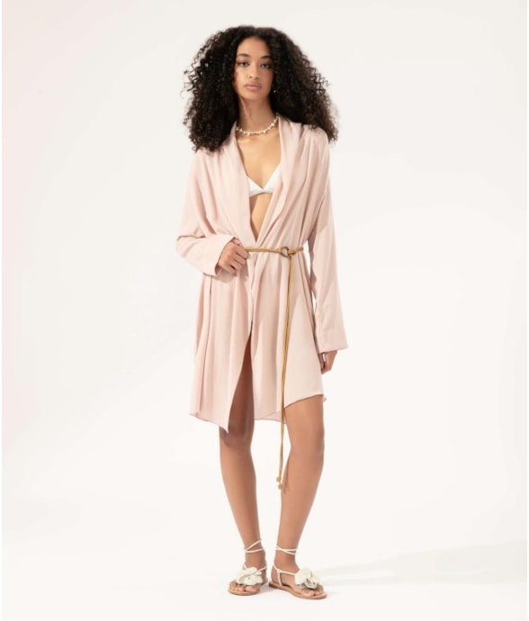 Blusa Transpasse Cordão Crepe Rosa Dusty