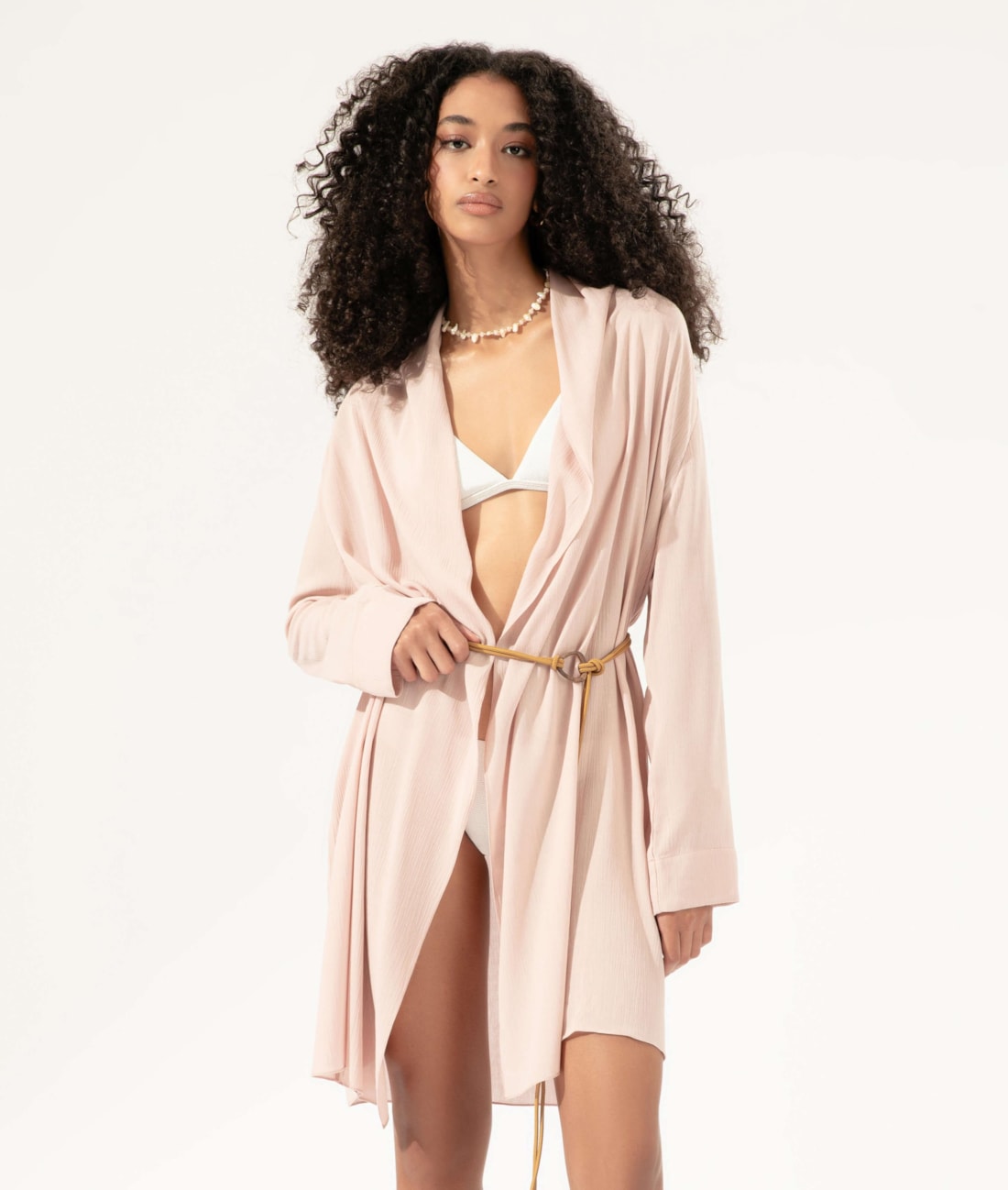 Blusa Transpasse Cordão Crepe Rosa Dusty