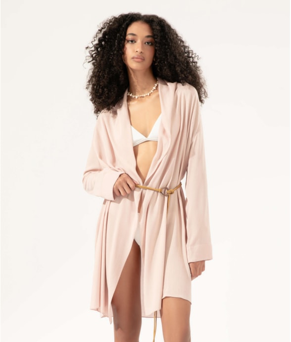 Blusa Transpasse Cordão Crepe Rosa Dusty