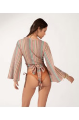 Blusa Transpasse Malha Crochê Natural