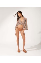 Blusa Transpasse Malha Crochê Natural