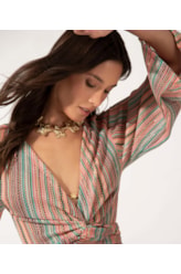 Blusa Transpasse Malha Crochê Natural