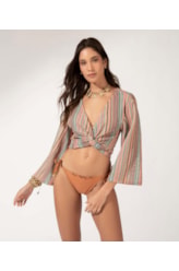 Blusa Transpasse Malha Crochê Natural
