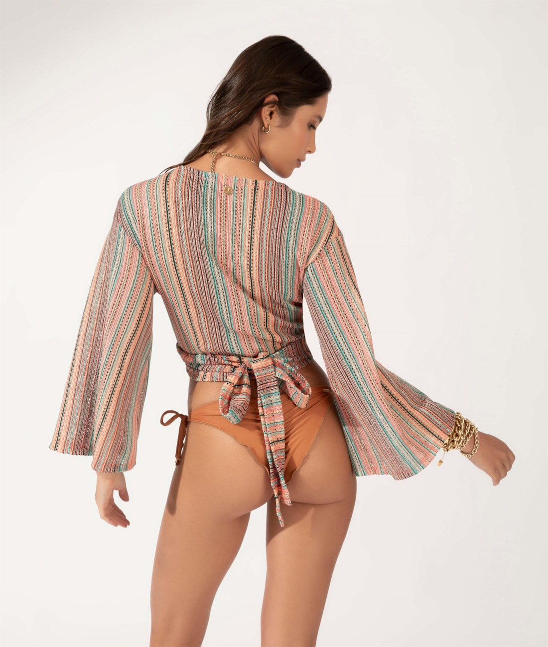 Blusa Transpasse Malha Crochê Natural