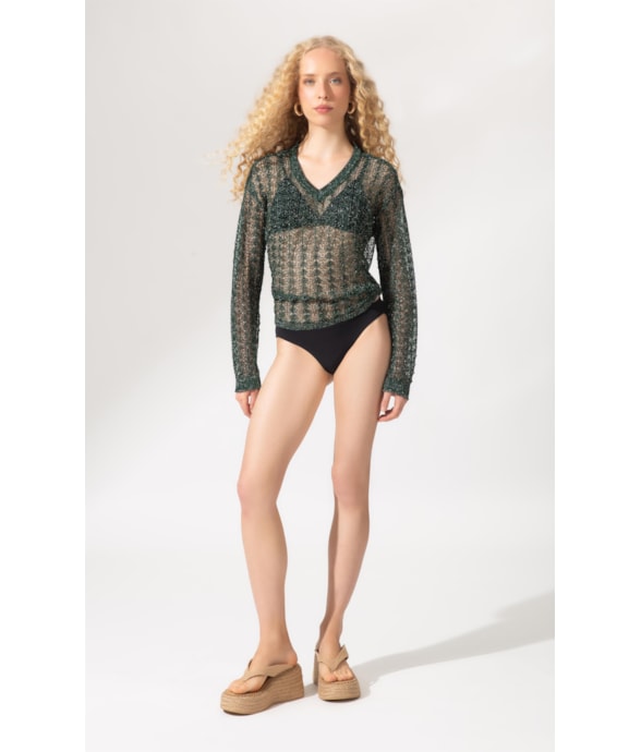 Blusa Tricot Lace Verde Escuro