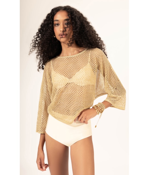 Blusa Tricot Lurex Monaco Dourado