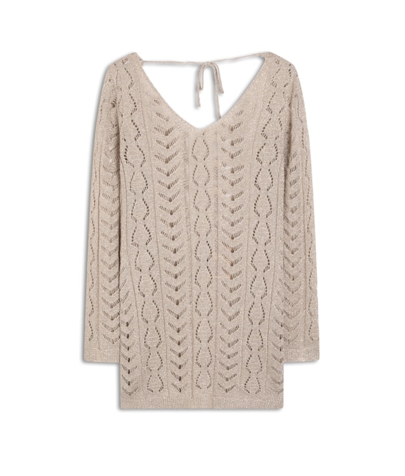 Blusa Tricot Lurex Rendado Dourado