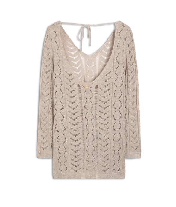 Blusa Tricot Lurex Rendado Dourado