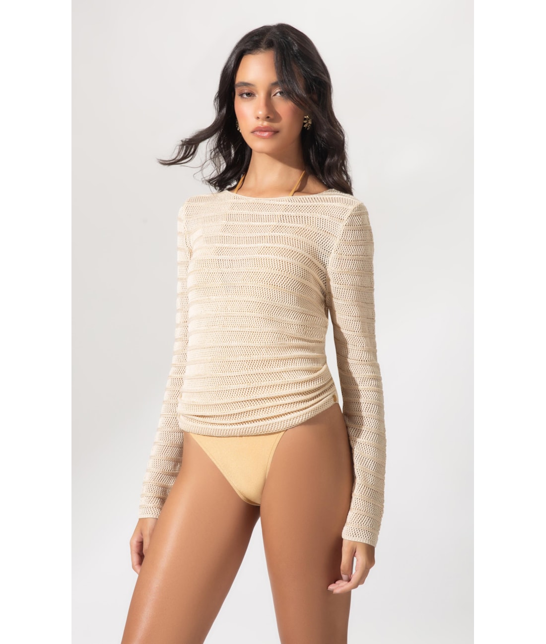 Blusa Tricot Lurex Stripes Natural