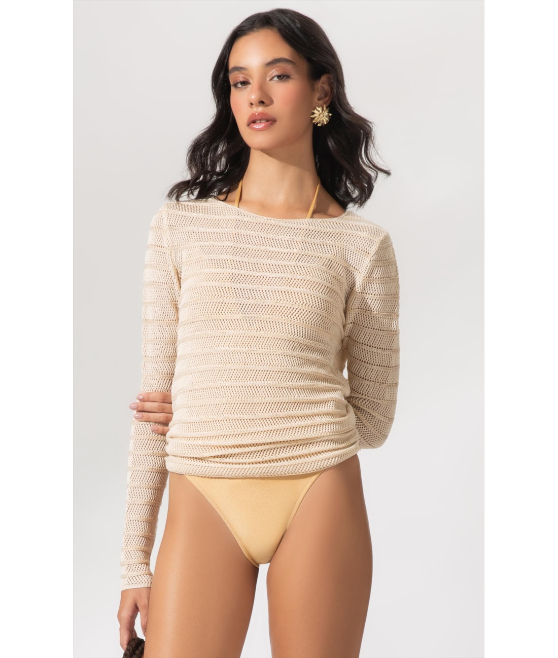 Blusa Tricot Lurex Stripes Natural