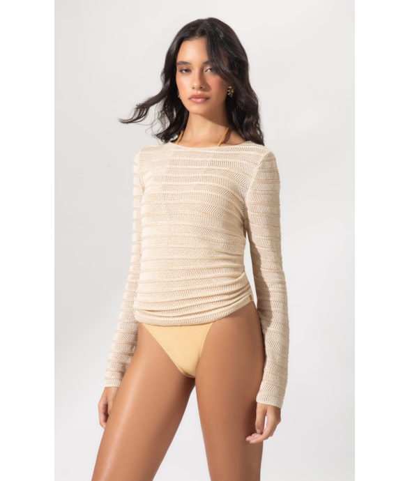 Blusa Tricot Lurex Stripes Natural